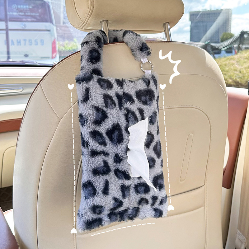 Tissue Box High End Leopard Print Seat Back Hanging Bag Car Interior Accessories Pink Color