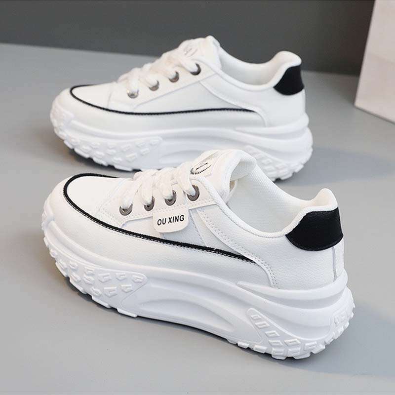 Thick-Soled Sneakers for Women 2026 New Autumn Winter Casual Sports Versatile Height-Increasing Dad White Leather Surface Platform Shoes