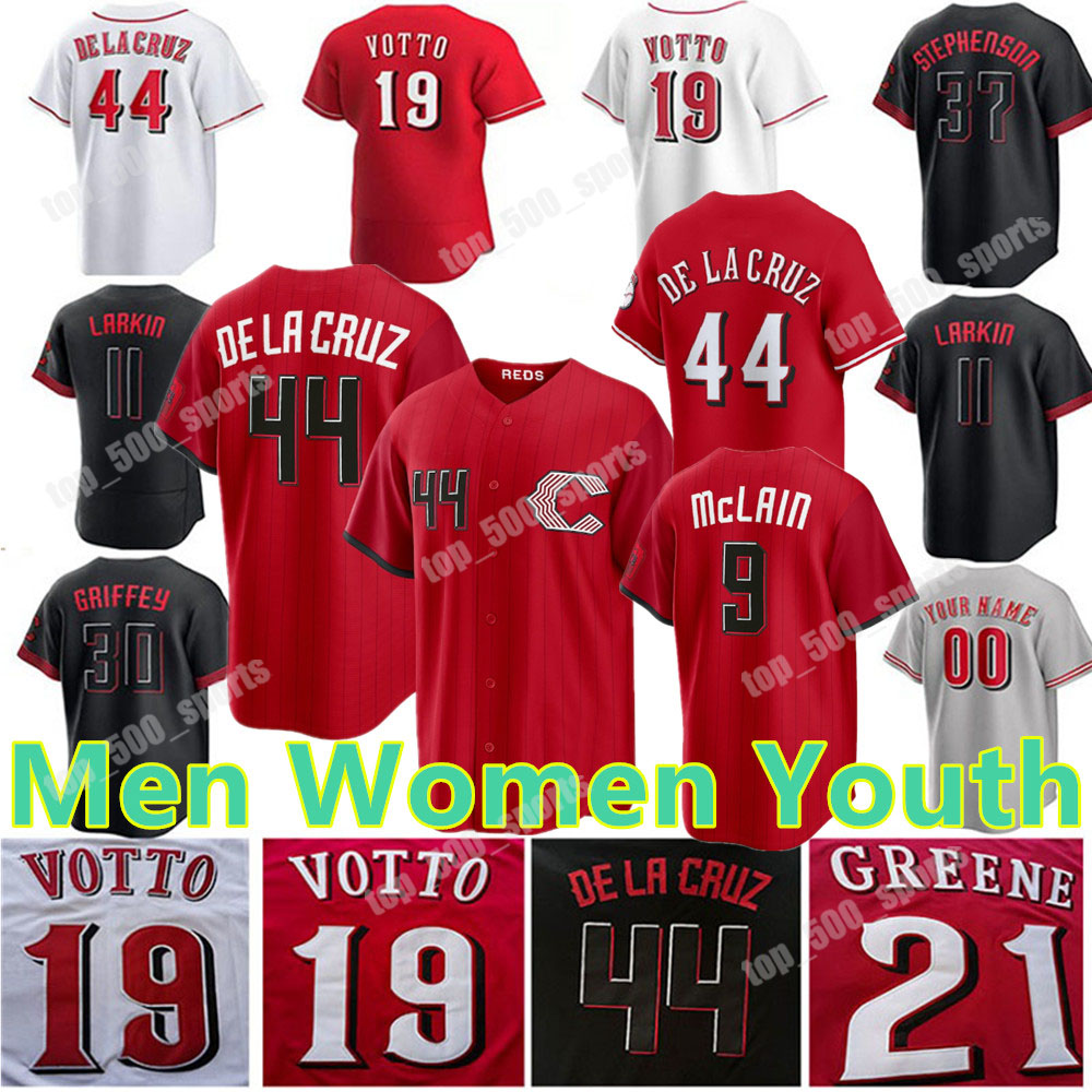 Custom 44 Elly De La Cruz 27 Stewart TJ Friedl Spencer Steer Matt McLain Black Jersey Noelvi Marte Stuart Fairchild Jose Reds Stephenson Men Women Youth Baseball