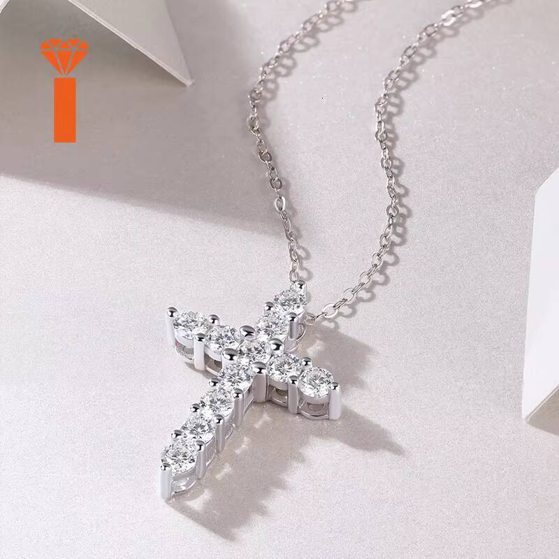 Delicate Chain Cross Pendant 925 Silver D VVS Moissanite Micro Setting for 30MM Moissanite Cross Necklace Graceful Style