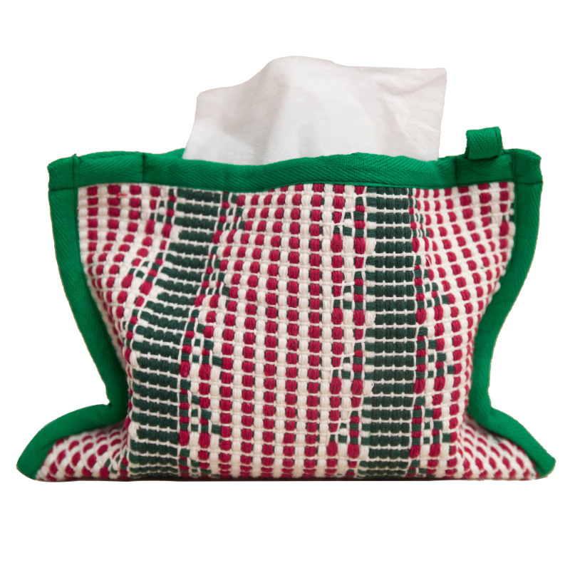 Tissue Box Thick Woven Fabric Storage Bag Home Living Room Creative Christmas Style Red Green Striped Tissue Cover
