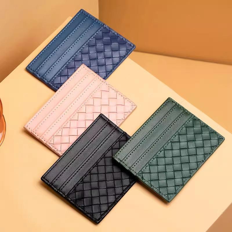 Woven Intreccio Leather Card Holder - Premium Genuine Leather Card Wallet, Luxury Minimalist Card Case