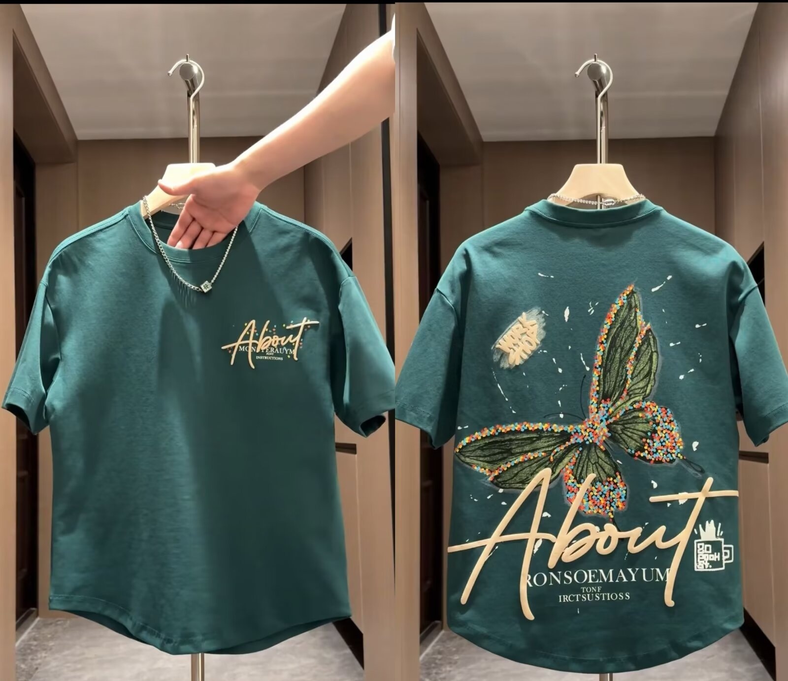 Luxury Brand Designer Clothes Painted Butterfly Short-Sleeve T-Shirt For Men, New Summer Print Trendy Fashion Versatile Loose-Fit Tuxedo Top Tee