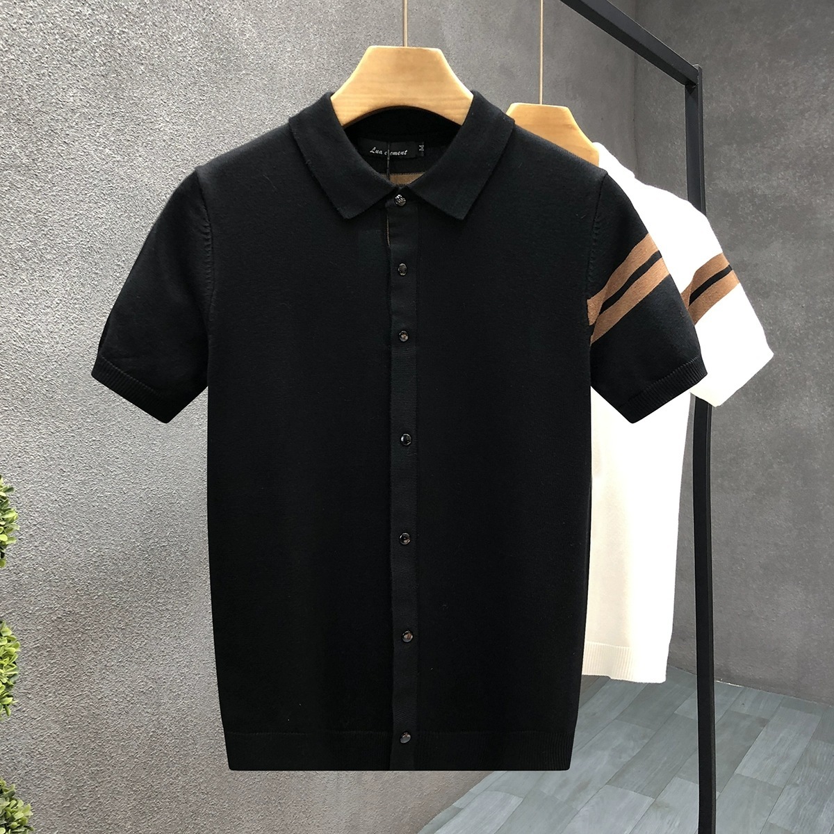 Luxury Brand Designer Clothes 2025 Spring/Summer New Striped Contrast Color Short Sleeve Cardigan For Men, Trendy Fashionable Stylish Half Sleeve Knit