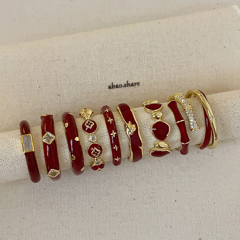 Luxury brands designer Ankora Red Enamel Open Band Ring Set For Women Autumn Winter New Arrival Trendy Exquisite Versatile Finger Ring Jewelry Collect - view 5