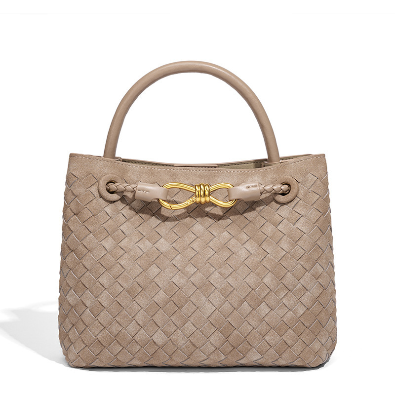 Large Capacity Woven Leather Tote, Women's Genuine Leather Handbag with Detachable Strap, Spacious Work & Shopping Bag