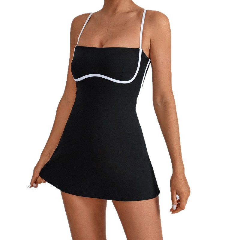 Active Dresses Women's Tennis Dress Summer Sleeveless Pink Contrast Workout Yoga Dresses Build in Shorts Fashion Tight Fitting Skirts Suit