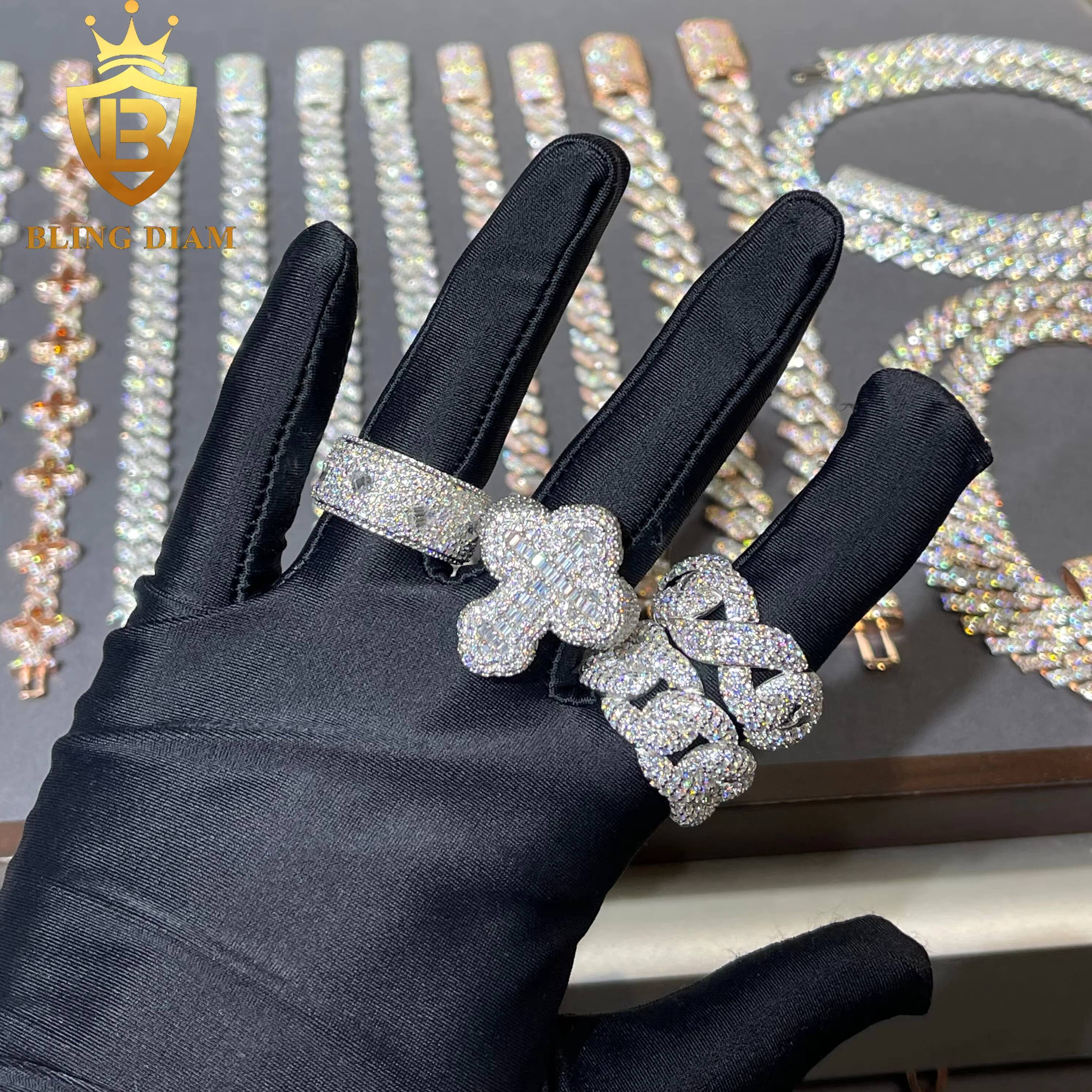 Wholesale Hip Hop Rapper Rock Jewelry 925 Sterling Silver Ice Out Vvs Moissanite Cross Rings Collection for Mens