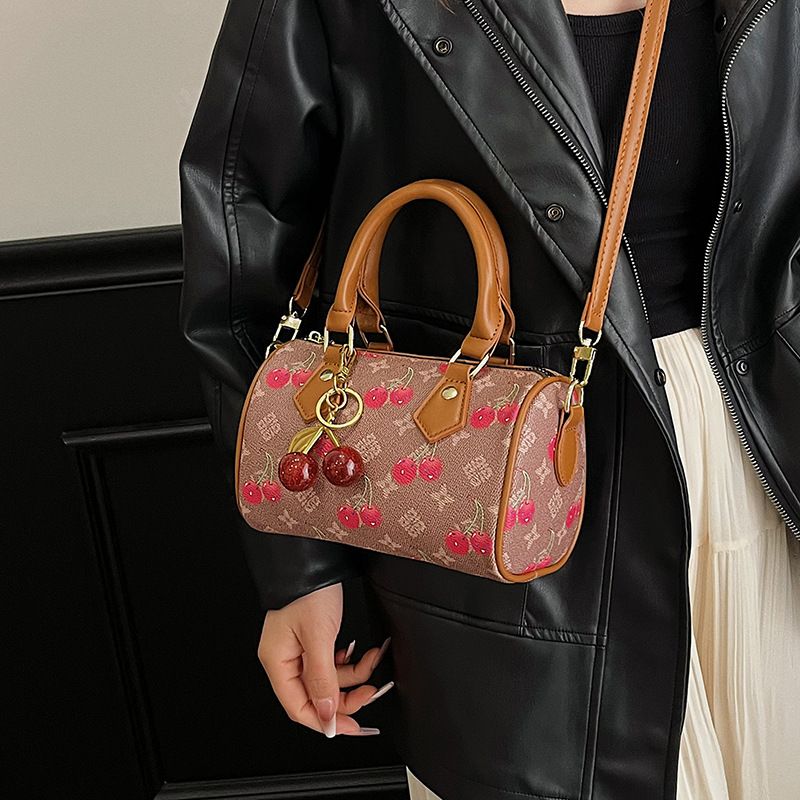 Cute handbag 2026 new model shoulder cherry print Boston pillow fashionable crossbody bag for women