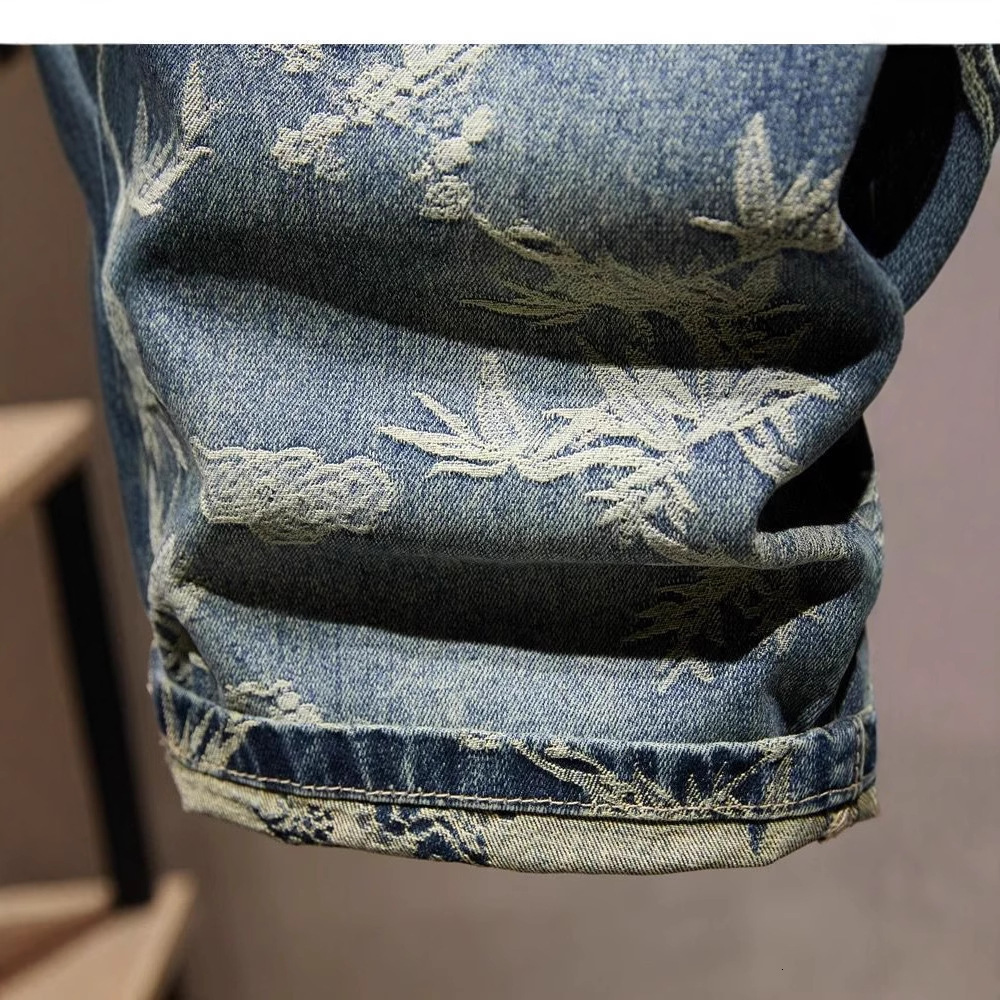 Luxury Brand Designer Clothes High-End Men's Denim Shorts 2025 New Trendy Brand Embroidered American-Style Loose-Fitting Mid-Length Shorts Summer