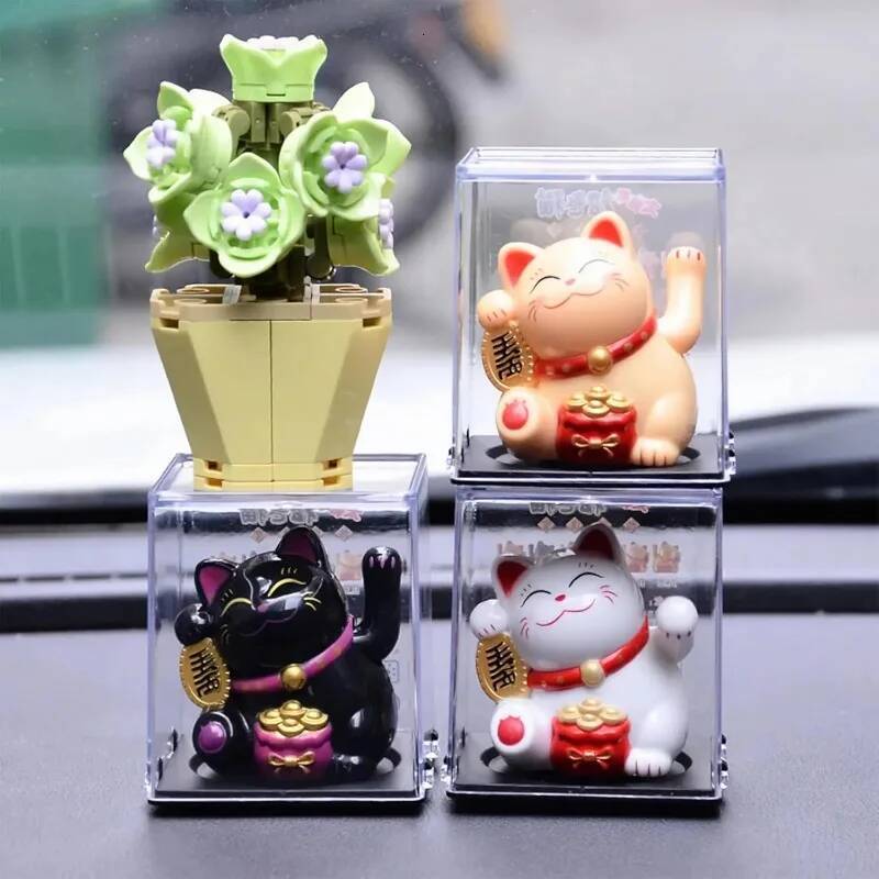 Solar Charging Auspicious Neko Waving Its Arms. Traditional Chinese Feng Shui Maneki Neko, for Cars Offices Etc