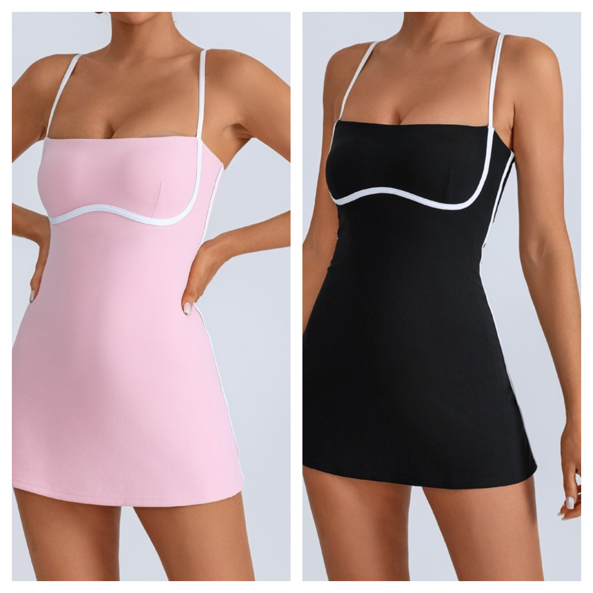 Active Dresses Women's Tennis Dress Summer Sleeveless Pink Contrast Workout Yoga Dresses Build in Shorts Fashion Tight Fitting Skirts Suit