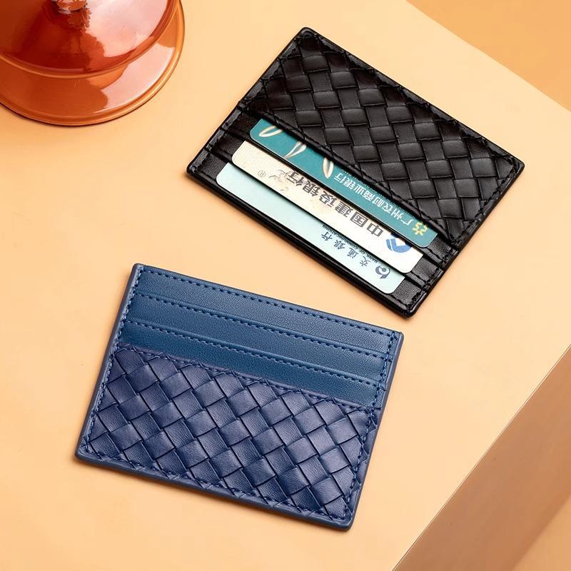 Woven Intreccio Leather Card Holder - Premium Genuine Leather Card Wallet, Luxury Minimalist Card Case