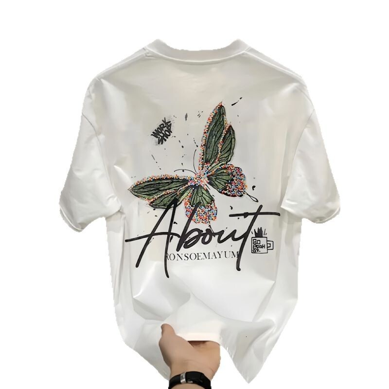 Butterfly Graffiti Printed Short Sleeved T-shirt Hot Selling In 2026 Thick Pure Cotton Breathable Men's T-shirt Unisex Basic Shirt Casual Multifu