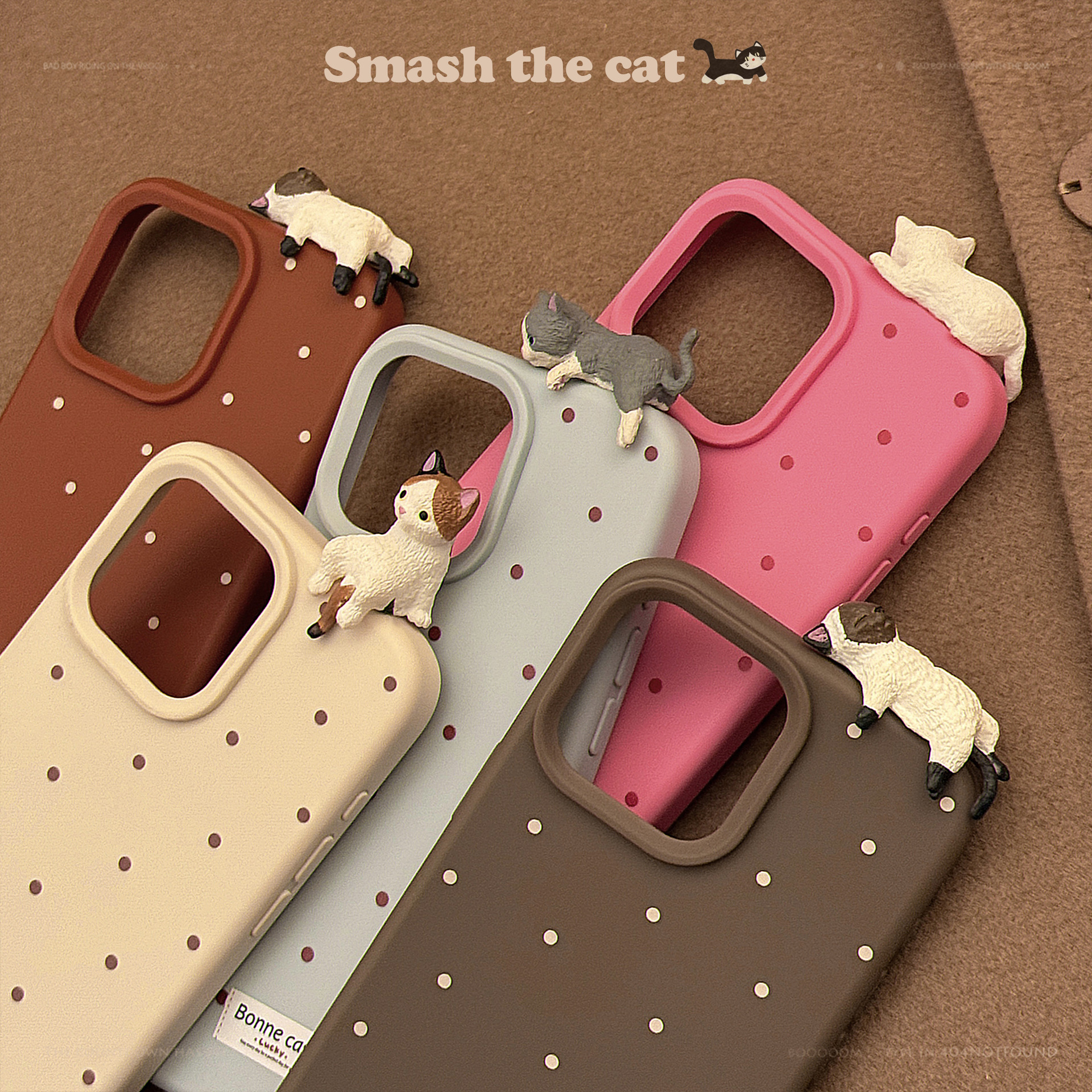 Cute 3D Lying Cat Phone Case for iPhone 17 Pro Max, Minimalist Polka Dot Cover for iPhone 15 13