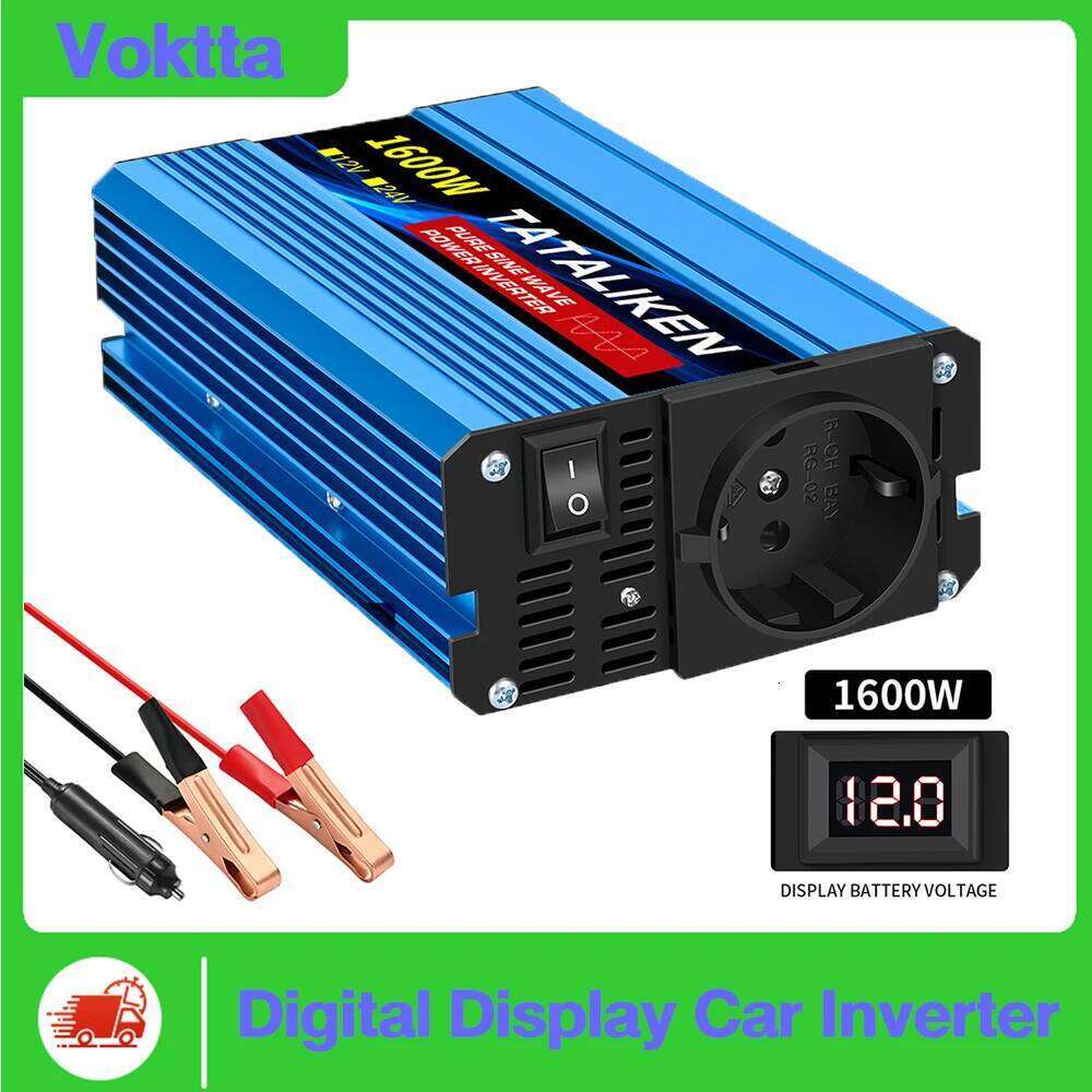 Pure Sine Wave 1600W/3000W Inverter 12V to 220V Digital Display Function for Car & Home Use