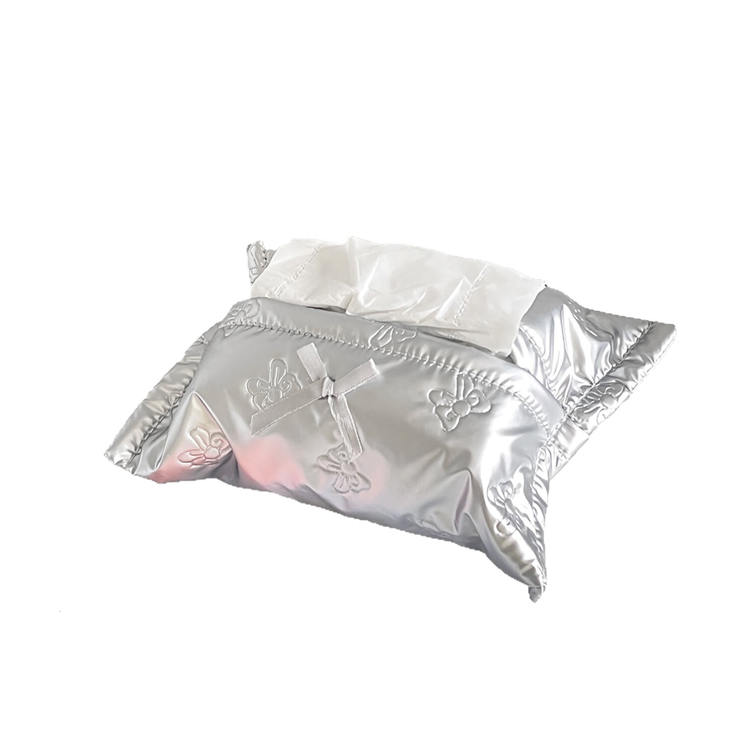 Tissue Box Bowknot Print Bowknot Decor Leather Texture Ins Style High Value Quilted Waterproof Handheld And Hanging Car Tissue Box