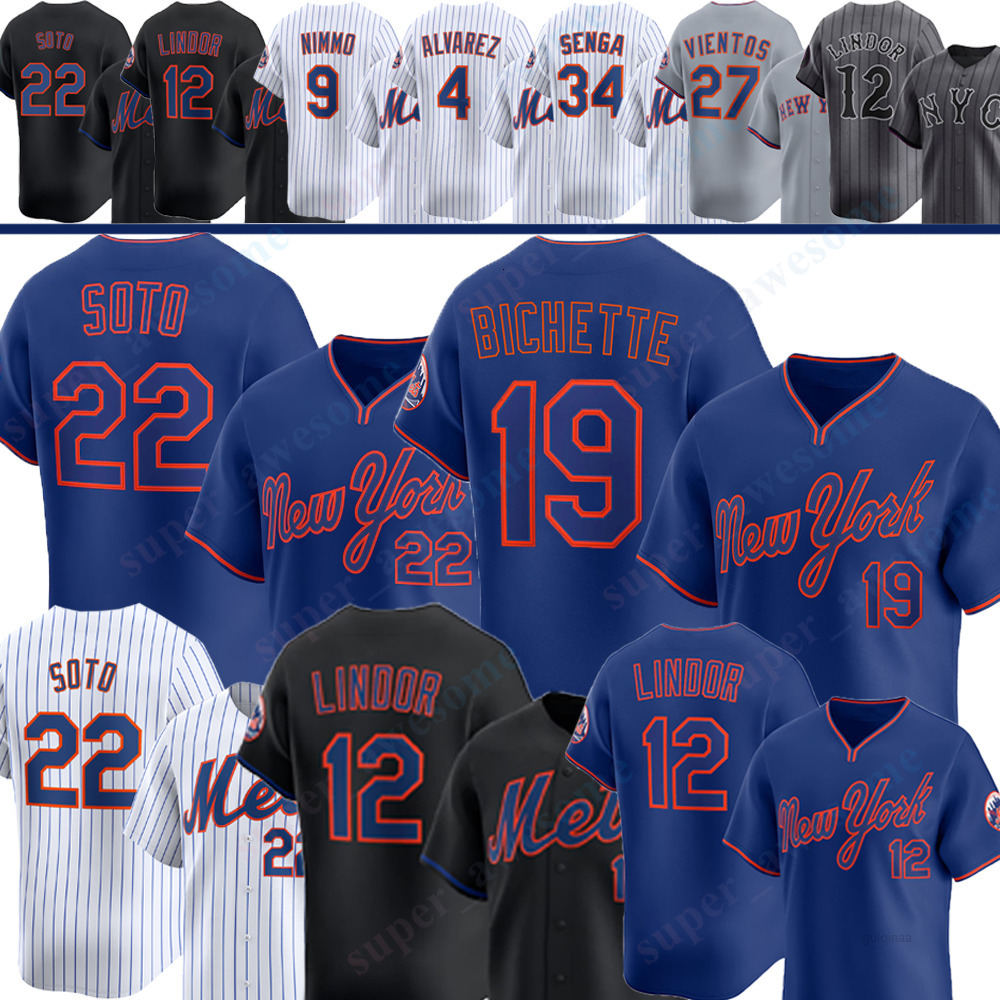 Mets Baseball Jersey Bo Bichette Juan Soto Lindor Alvarez Mark Vientos Brett Baty Kodai Senga David Peterson Luis Robert Jr Marcus Semien Jorge Polanc