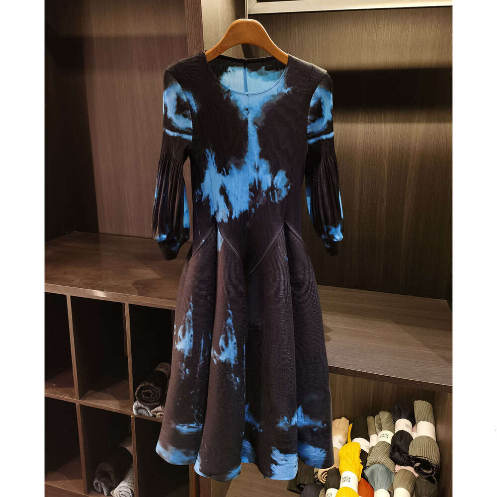 Spring New Oil Painting Print Pleated Dress For Women, Seaside Vacation, French Vintage Long Dress, Fairy Style