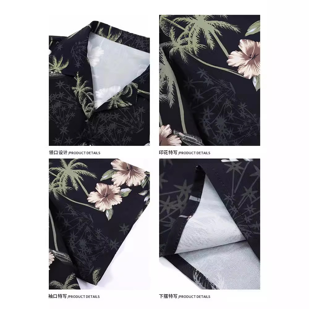 Luxury Brand Designer Clothes Relaxed Fit Southeast Asian Floral Print Short Sleeve Shirt For Men, Summer Design, Unique, Draped, Versatile, Loose Bea