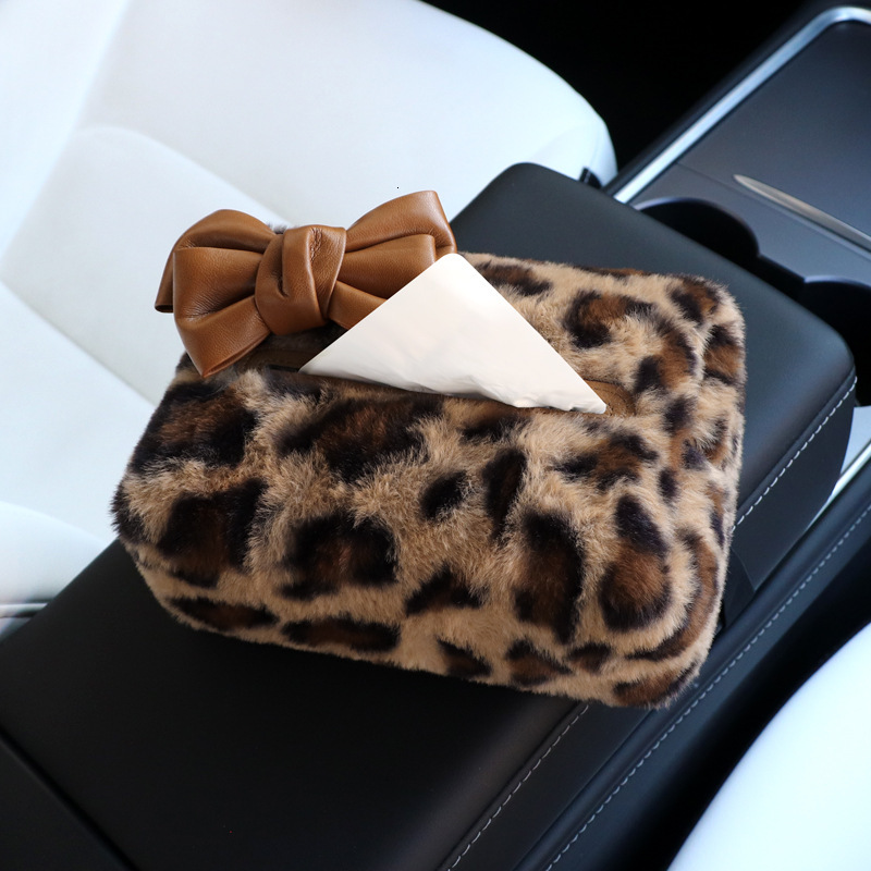 Tissue Box Leopard Print High End Cute Sun Visor Hanging Tissue Bag Car Interior Decoration For Women