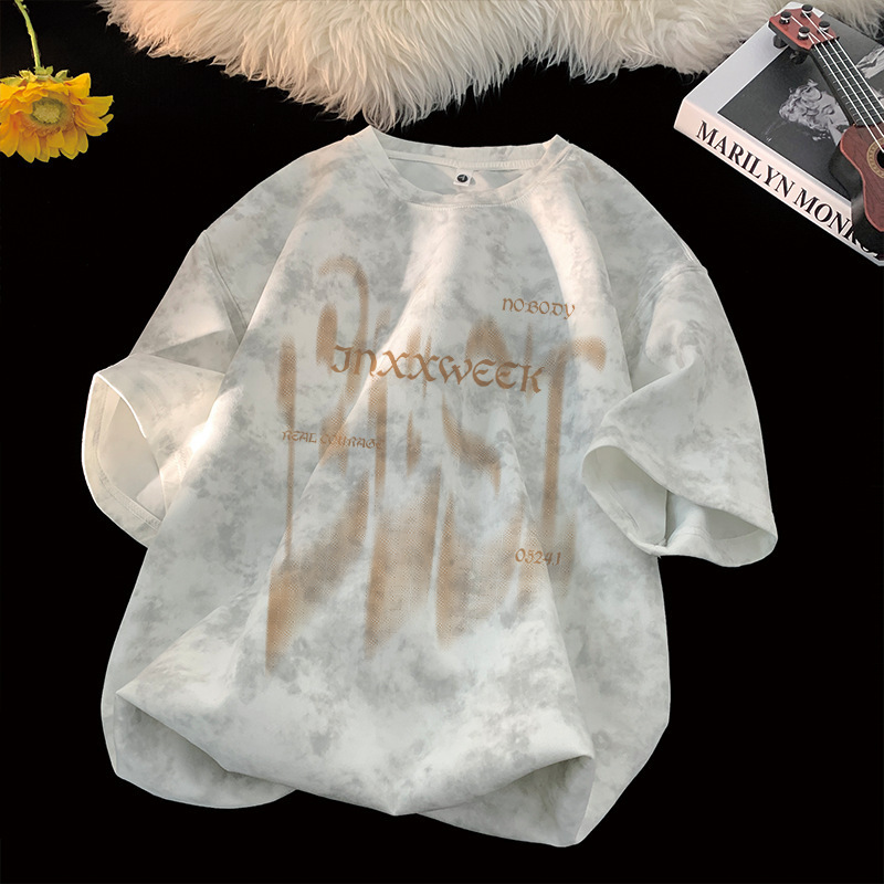 Luxury Brand Designer Clothes Summer Trendy American Style Heavyweight Pure Cotton Short Sleeve T-Shirt For Men Loose Fit Large Size Half Sleeve Washe