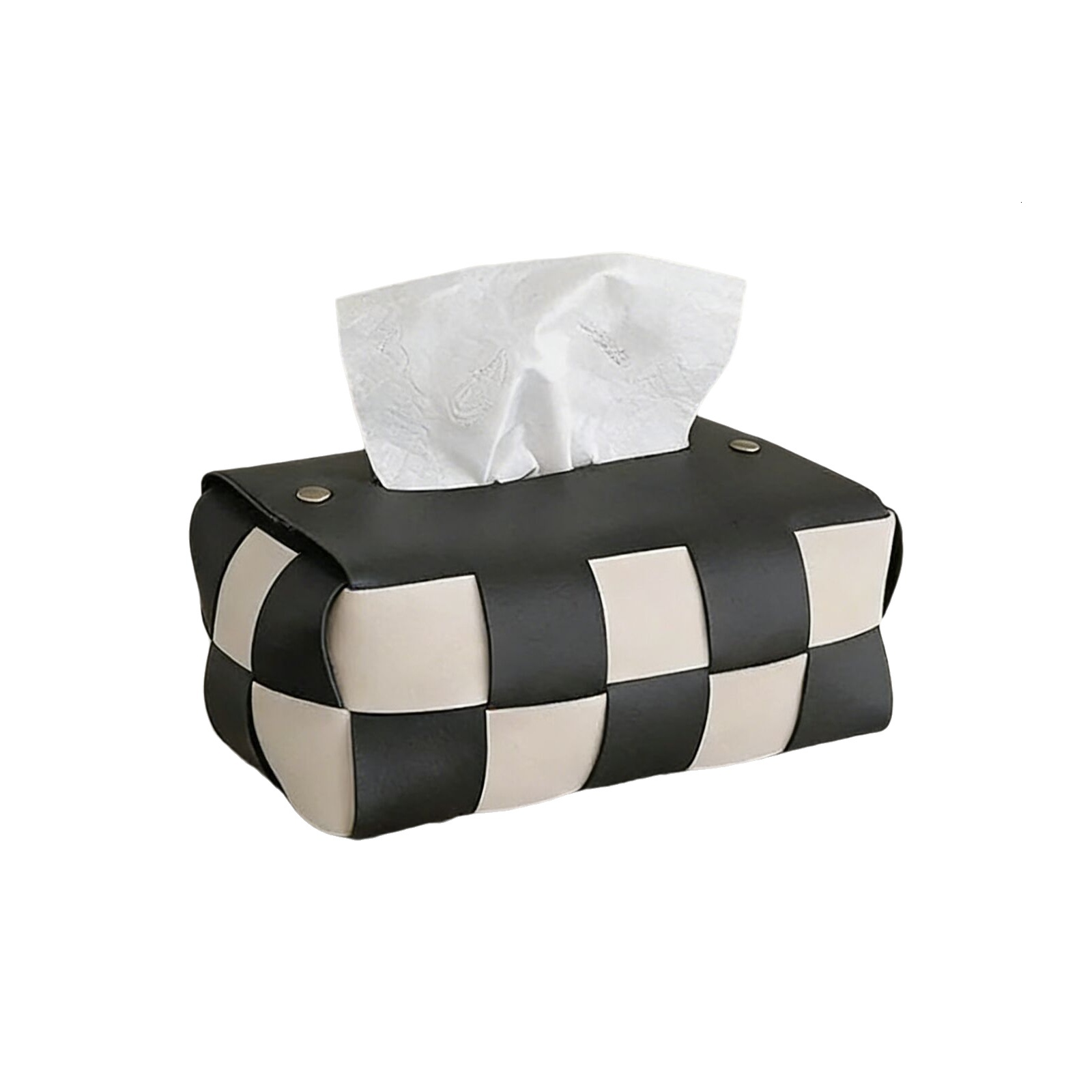 Tissue Box Luxury Checkerboard Woven Pu Leather Napkin Case Living Room Office Desktop Home Decoration Designer Paper Towel Cover