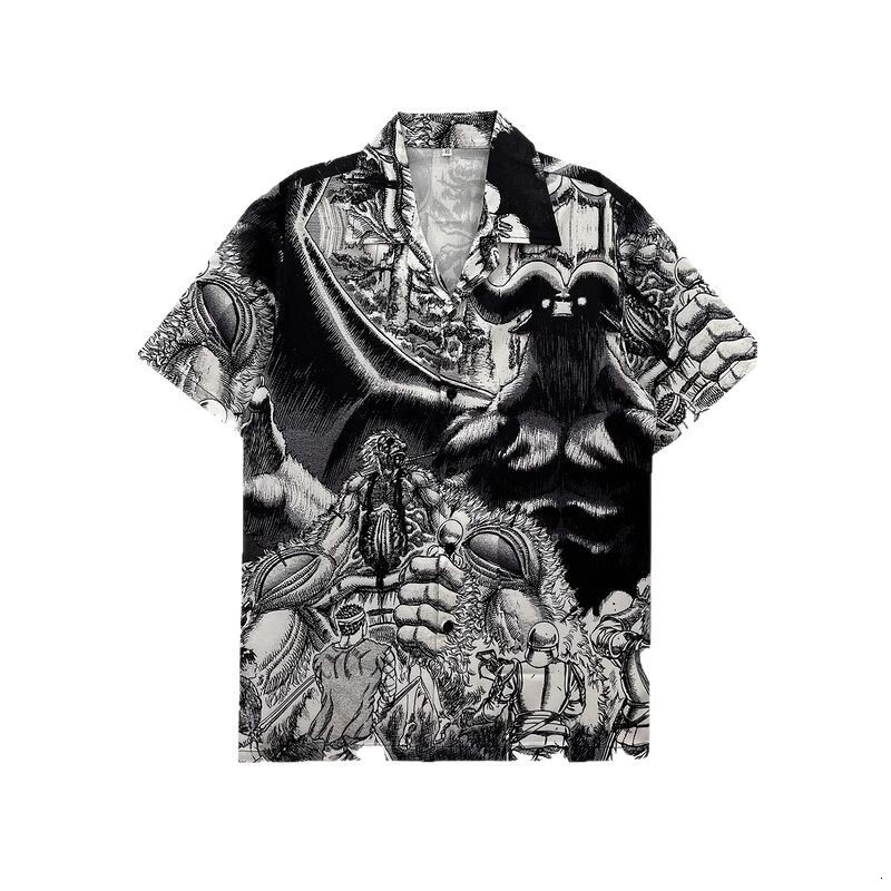 Luxury Brand Designer Clothes Trendy Brand European Size Short Sleeve Retro Printed Shirt For Men, Niche Cool Beach Couple Loose Shirt For Women