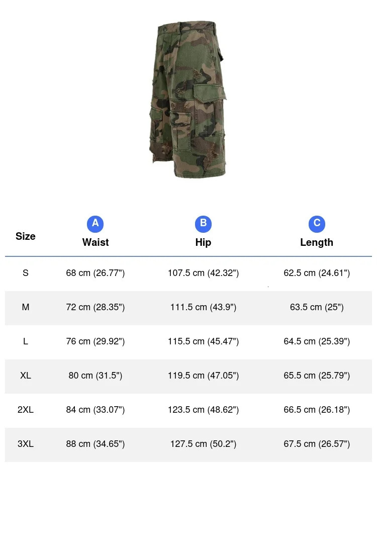 Camouflage Cropped Pants American Vintage Ripped Overalls Denim Camo Shorts Jeans Baggy Summer Clothes for Man Y2k Streetwear 260408