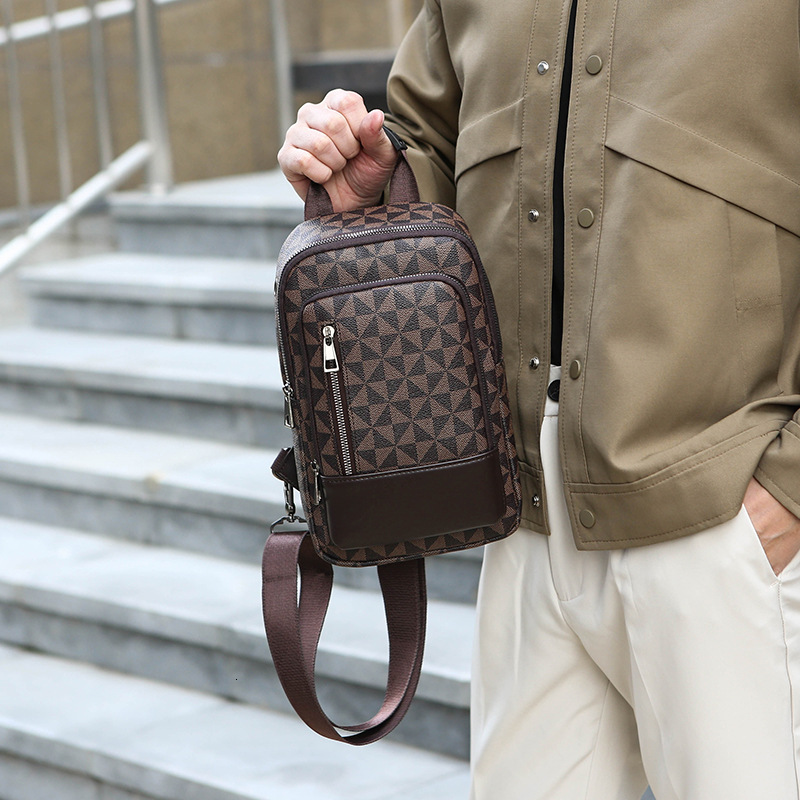 Men's Chest European and American Style Large Capacity Crossbody Versatile Checkerboard Pattern Casual Shoulder Bag Travel Phone Backpack Trendy