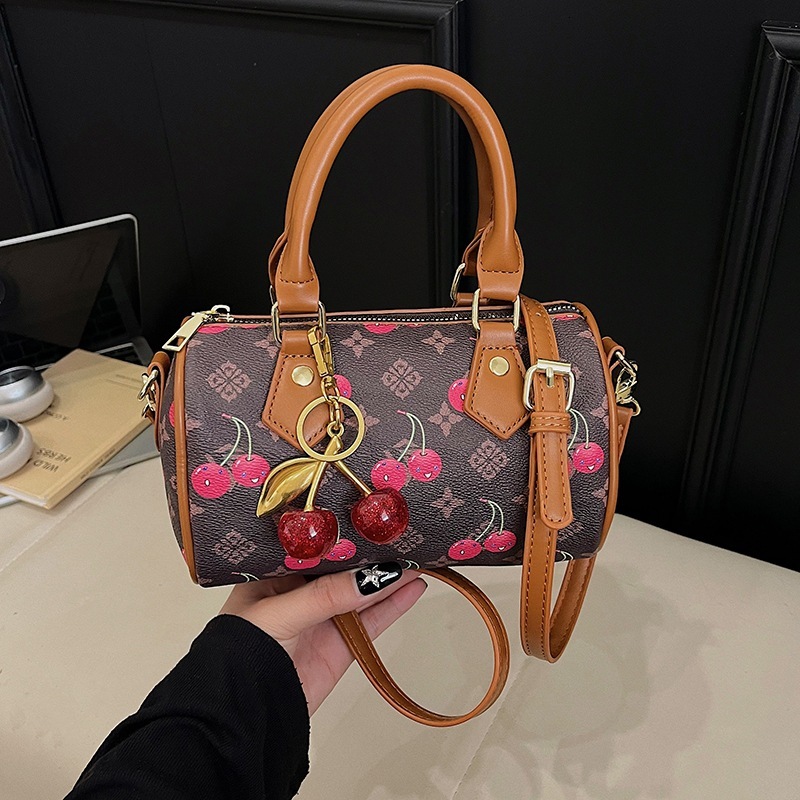 Cute handbag 2026 new model shoulder cherry print Boston pillow fashionable crossbody bag for women
