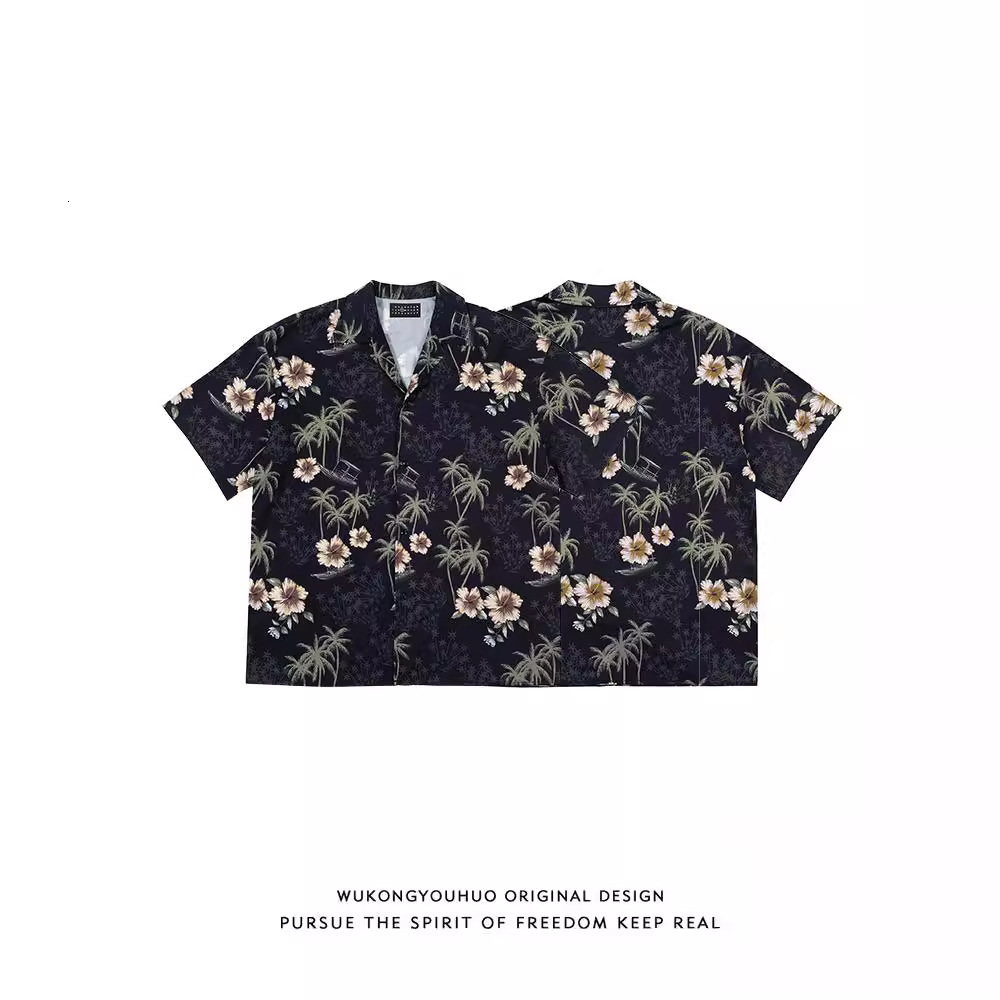 Luxury Brand Designer Clothes Relaxed Fit Southeast Asian Floral Print Short Sleeve Shirt For Men, Summer Design, Unique, Draped, Versatile, Loose Bea