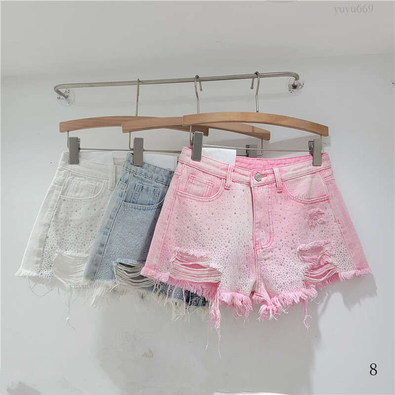 A Line Elastic Waist Shorts High Rise Hide Hips Breathable Clearance Summer Daily Casual Pants Heavy-duty Rhinestone Denim Shorts for Women Summer New