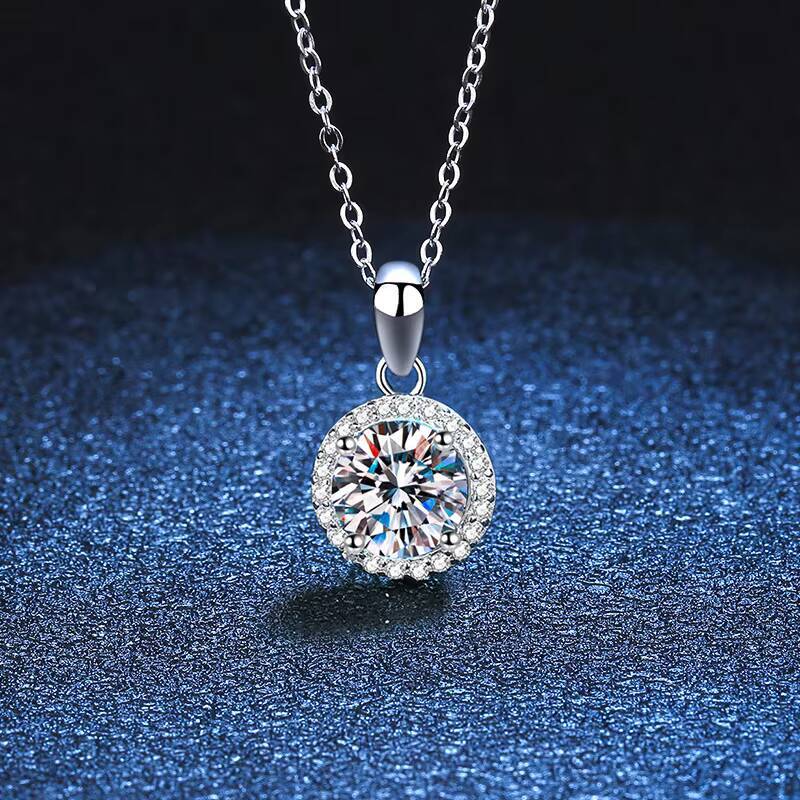 Fast Shipping Vvs D Color 1CT Moissanite Round Pendant Chain S925 Sterling Silver 1CTMoissanite Necklace for Women Wedding Gift