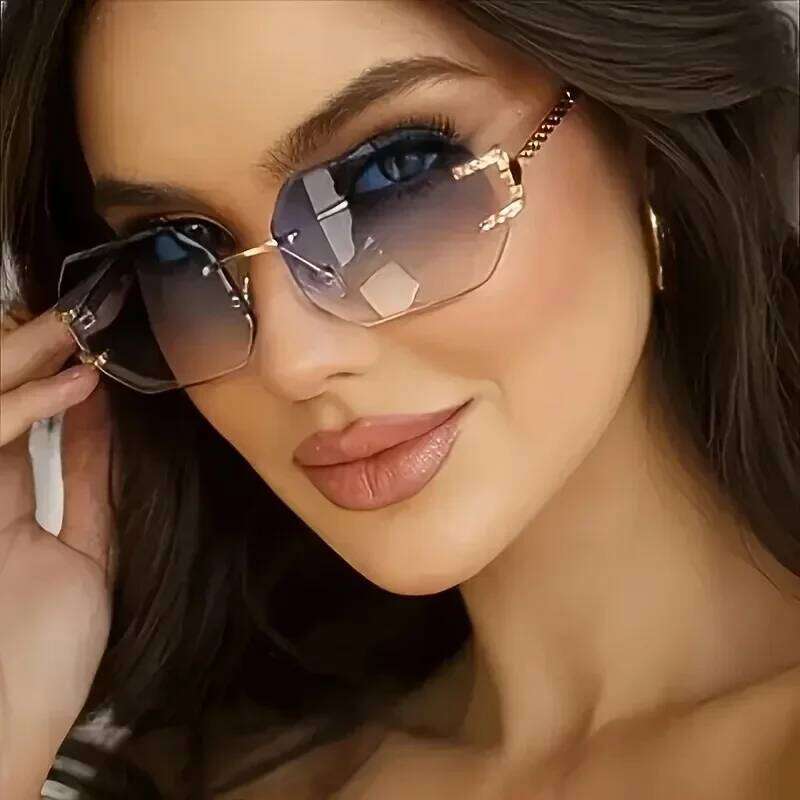 Vintage Rimless Sunglasses Women Men Brand Designer Polygon Sun Glasses Female Trendy Rectangle Cutting Len Shades Eyewear UV400 26Y0407