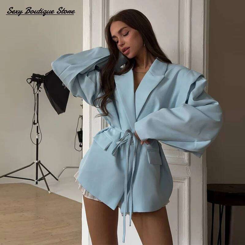 Famous brand Chic Oversize Floral Printed Women Jacket Padded Lapel Lace Up Loose Coat Long Sleeve High Waist Outwears Lady Streetwear MAKOUFEI