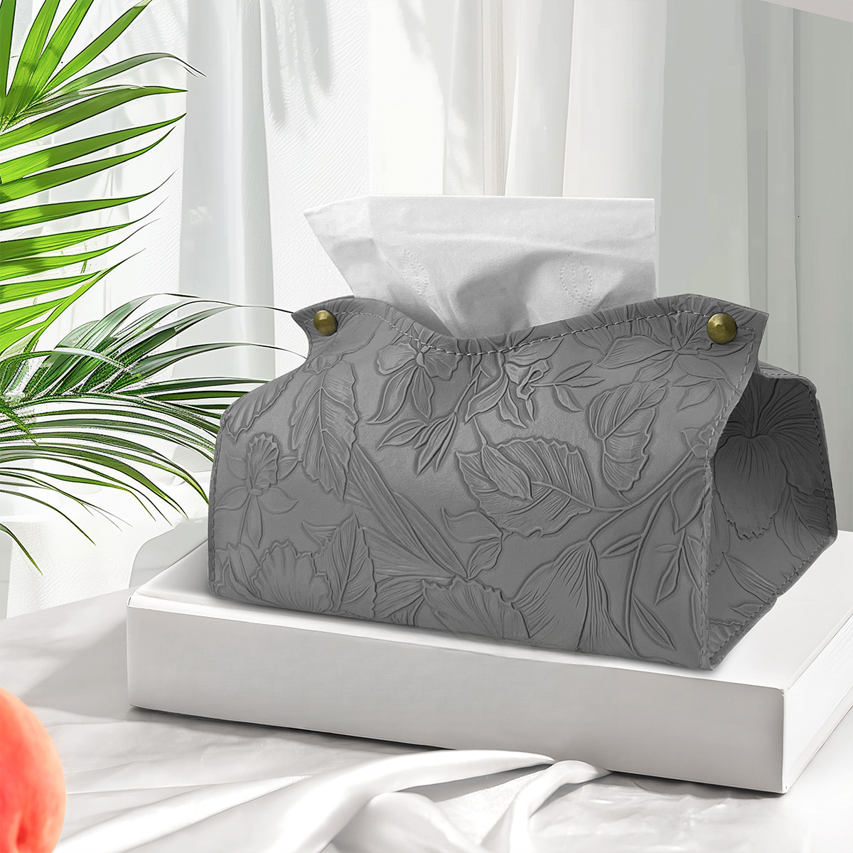 Tissue Box New Leather Floral Print Texture Ins Nordic Style Living Room Coffee Table Creative Simple Cover Storage