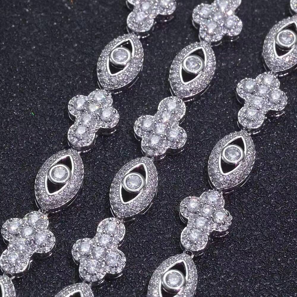 Luxury Moissanite Flower Clover Bracelet Iced Out Sparkling Tennis Link Bracelet Elegant Women Statement Jewelry Gift