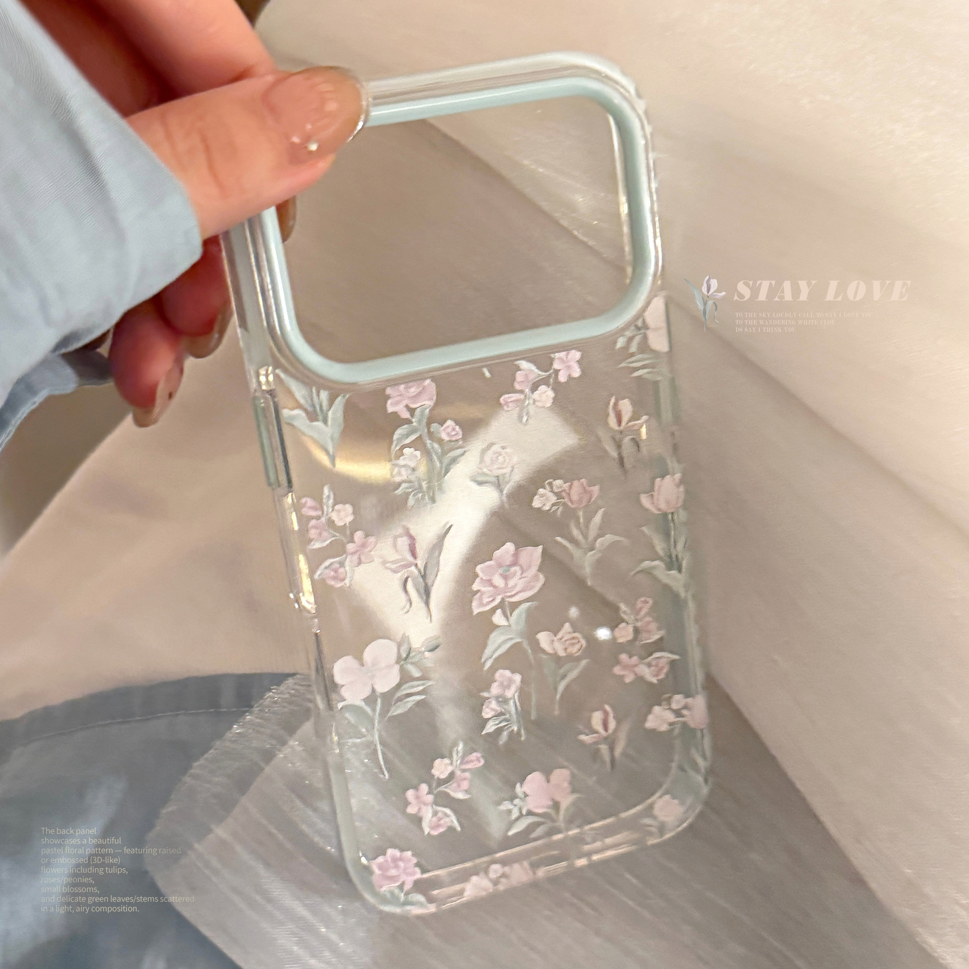 Gentle Blue Flower Transparent Case for iPhone 17 Pro Max 16