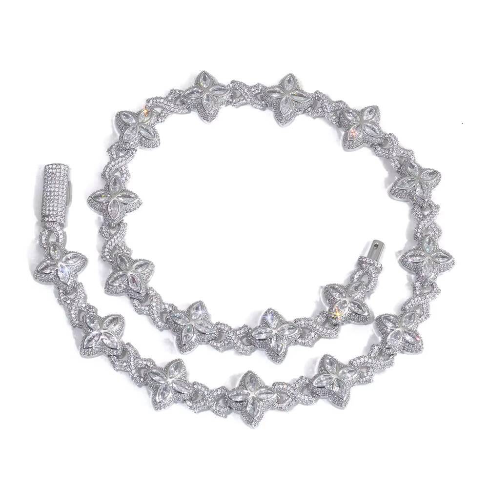 NUOYA Iced Out Diamond Four Leaf Clover Infinity Miami Cuban Link Chain Necklace Hip Hop Custom Jewelry Gift for Men Women