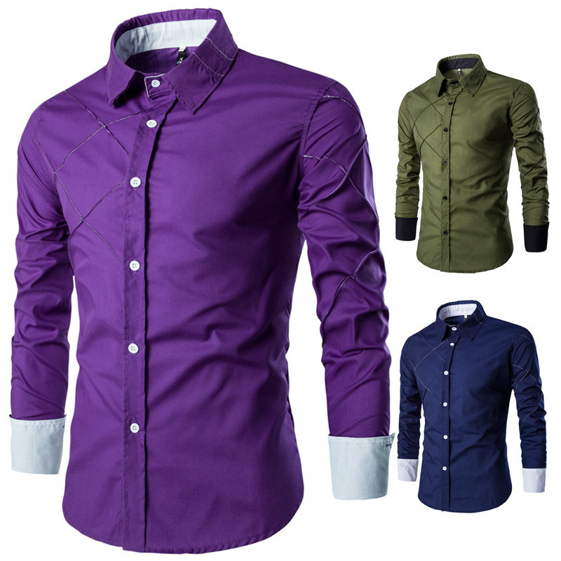 Hot-selling mens long-sleeved shirt grid line design casual shirt color 240827 ww
