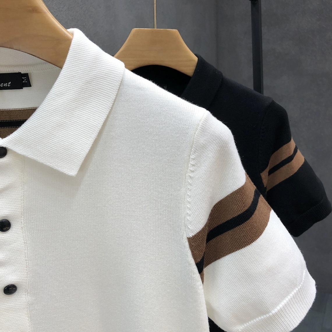 Luxury Brand Designer Clothes 2025 Spring/Summer New Striped Contrast Color Short Sleeve Cardigan For Men, Trendy Fashionable Stylish Half Sleeve Knit