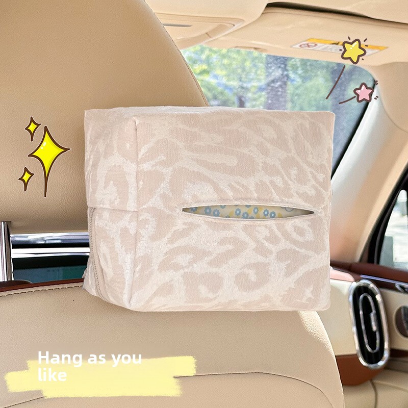 Tissue Box High End Leopard Print Multi Functional Leather Texture Luxury Car Hanging Tissue Bag