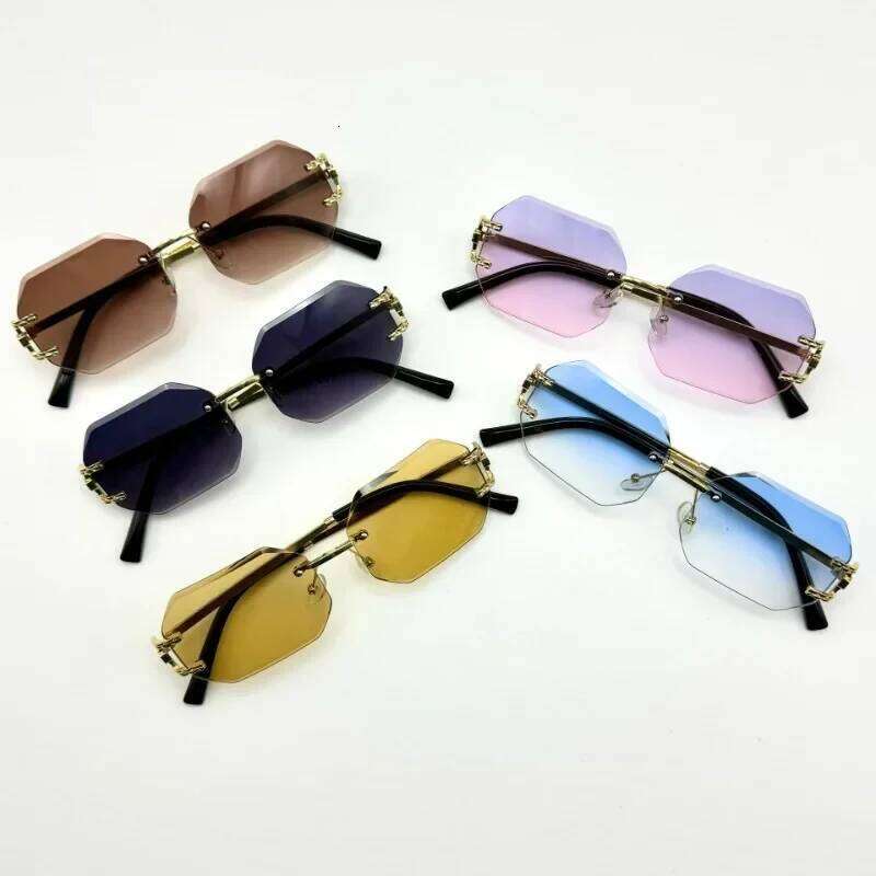 Vintage Rimless Sunglasses Women Men Brand Designer Polygon Sun Glasses Female Trendy Rectangle Cutting Len Shades Eyewear UV400 26Y0407