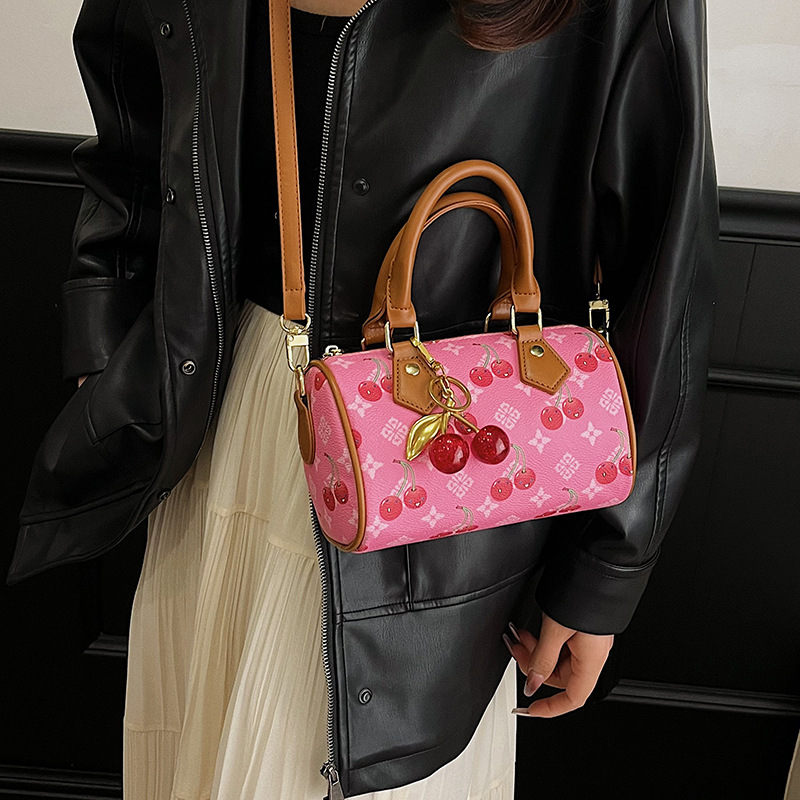 Cute handbag 2026 new model shoulder cherry print Boston pillow fashionable crossbody bag for women