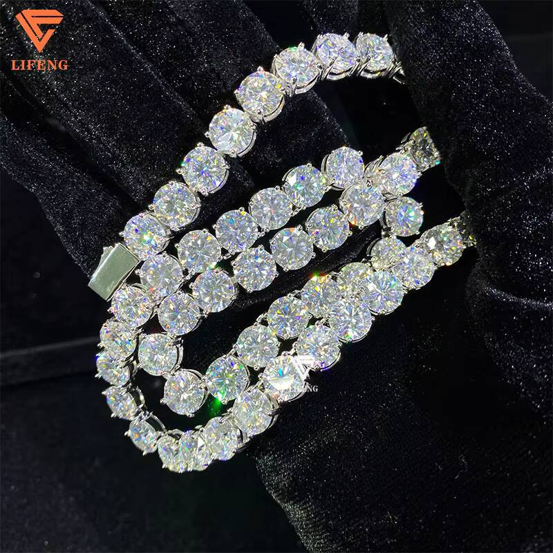 8MM Moissanite Chain Iced Out Diamond Tennis Chain 925 Sterling Silver Wholesale Moissanite Necklace Hip Hop Jewelry