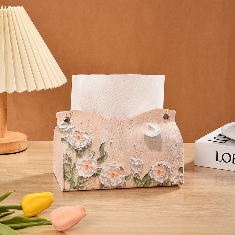 Tissue Box Van Gogh Oil Painting Rose Luxury Style Home Living Room Bathroom Car Mounted Creative Storage