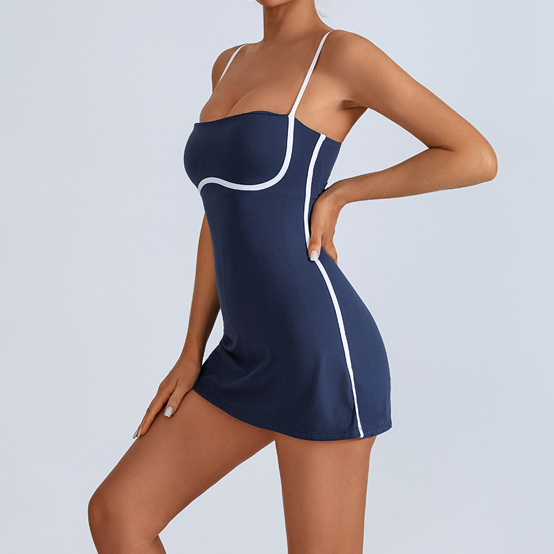Active Dresses Women's Tennis Dress Summer Sleeveless Pink Contrast Workout Yoga Dresses Build in Shorts Fashion Tight Fitting Skirts Suit