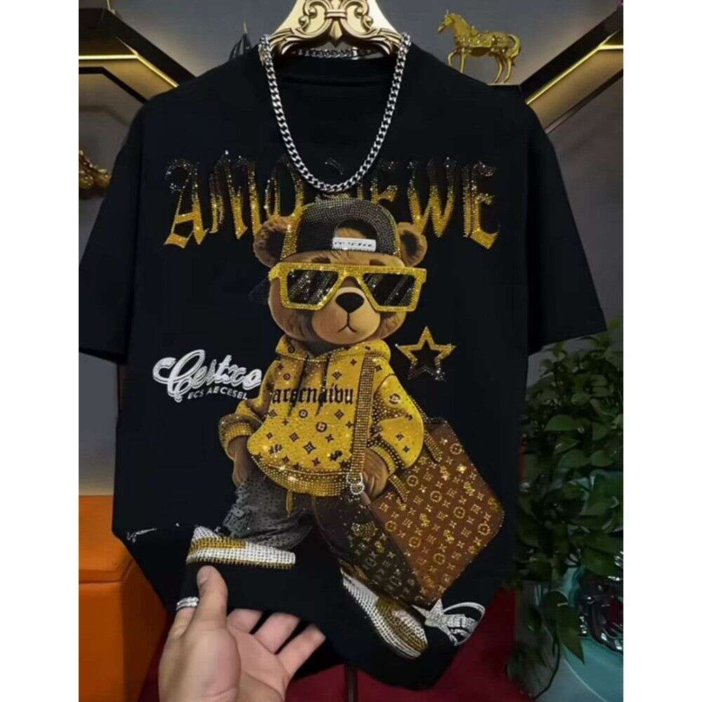 Fashionable High-End Rhinestone Men's Short-Sleeve T-Shirt, 2026 Summer Model, New Chinese-Style Round-Neck Half-Sleeve Top, Stylish And Trendy
