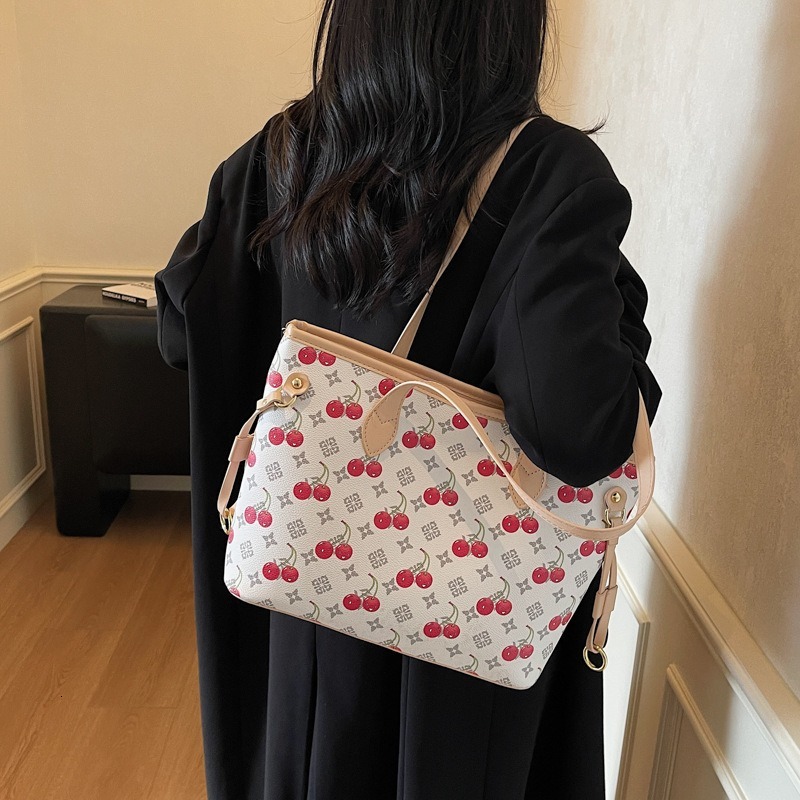Trend Fashion Shoulder New Classic Cherry Pattern Women's Large Capacity Handheld Tote Bag